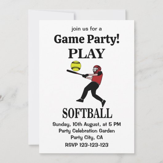 Invitation Softball Player Play Softball (Devant)