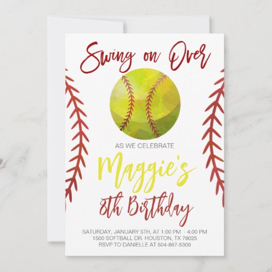 Invitation Softball Swing on Over Anniversaire (Devant)