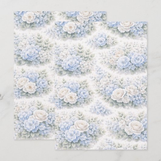 Invitation SoftBlue Floral Pattern Elegant Romantic Botanical (Devant / Derrière)