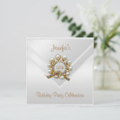 Invitation Soie Blanc 50e anniversaire de fête Gold Pearl Jew (Debout devant)