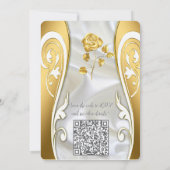 Invitation Soie blanche luxueuse et fluide et roses blanches. (Dos)