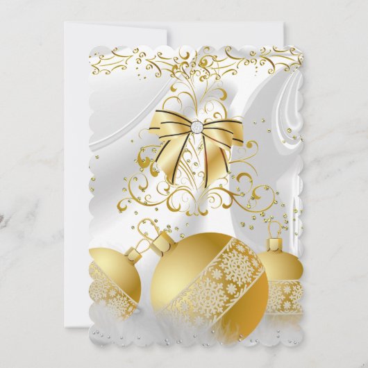 Invitation Soie blanche or Bow Bauble Noël fête (Dos)