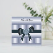 Invitation Soie Bleu Argent Noir Diamant Coeur (Debout devant)