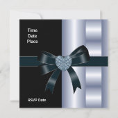 Invitation Soie Bleu Argent Noir Diamant Coeur (Dos)