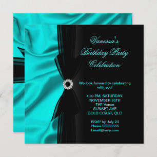Invitation Soie bleue Turquoise Noire