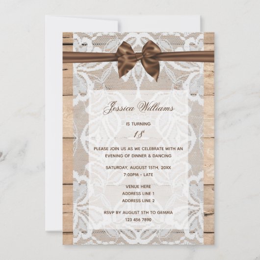 Invitation Soie Bow & dentelle Anniversaire (Devant)