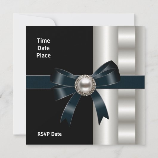 Invitation Soie Crème Argent Bow noir (Dos)