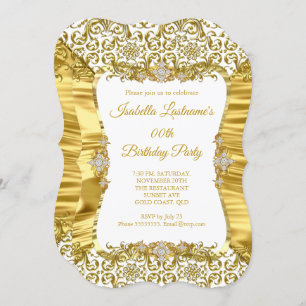 Invitation Soie Damas Or Diamant Blanc Diamant Anniversaire