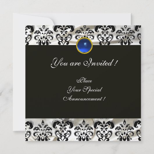 INVITATION SOIE DAMASSÉE NOIR ARGENTÉ MONOGRAMME SAPPHIRE BLE (Dos)