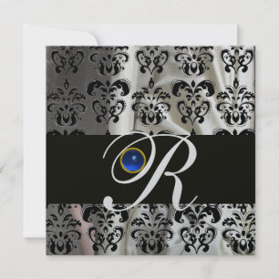 INVITATION SOIE DAMASSÉE NOIRE ARGENTÉE MONOGRAMME SAPPHIRE B