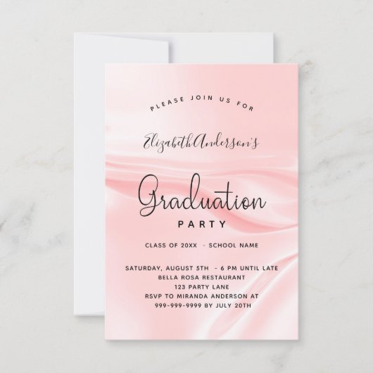 Invitation Soie de satin rose pâle pour la fête de graduation (Devant)