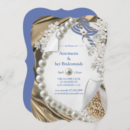 Invitation Soie d'or et perles d'ivoire (Devant / Derrière)