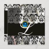 INVITATION SOIE D'OR NOIR DAMASK MONOGRAM SAPHIRE BLEU (Devant / Derrière)
