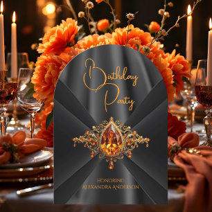 Invitation Soie fausse élégante orange doré noir pour anniver