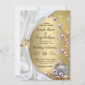 Invitation Soie ivoire, dentelle dorée et perles et marbre (Devant)