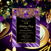 Invitation Soie Joyau d'Anniversaire élégant Bijou pourpre Or