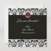 INVITATION SOIE NOIR BLANC DAMAS MONOGRAMME VIOLET AMÉTHYSTE (Dos)