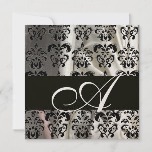 Invitation SOIE NOIRE ET BLANCHE DAMASSÉE MONOGRAMME Or
