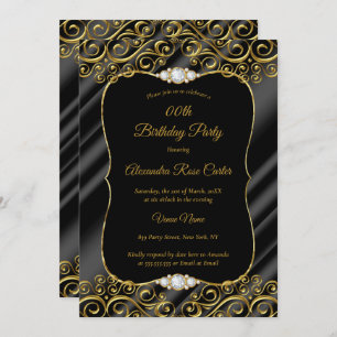 Invitation Soie Or Elégante Noir Diamant Anniversaire