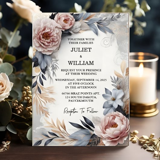Invitation Soie rose Boho Peony Garden Dusty Rose Mariage