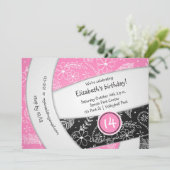 Invitation soie rose noire plumes volley anniversaire (Debout devant)