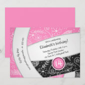 Invitation soie rose noire plumes volley anniversaire (Devant / Derrière)