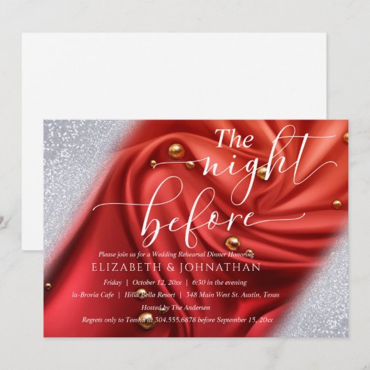 Invitation Soie Rouge Élégant La Nuit Avant Le Dîner De Répét (Devant / Derrière)