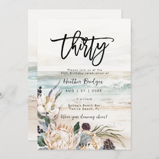Invitation Soif tropicale de plage de 30e anniversaire (Devant / Derrière)
