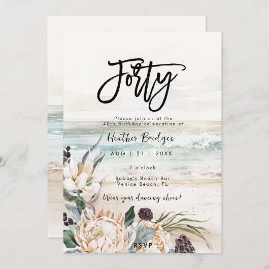Invitation Soif tropicale de plage de 40e anniversaire (Devant / Derrière)