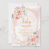 Invitation Soigné pastel rose floral fille événement baby sho (Devant)