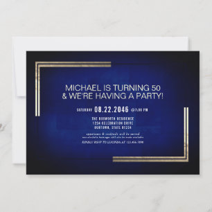 Invitation Soignée Classy Bleu/Or Anniversaire