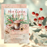 Invitation Soignée et nostalgique Hot Cocoa and Cookies Party<br><div class="desc">Fête de Noël "Hot Cocoa and Cookies" de couleur rose,  verte,  rouge foncé et marron cannelle.</div>