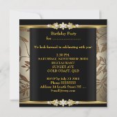 Invitation Soignée fête d'anniversaire Gold Black Floral Brow (Dos)