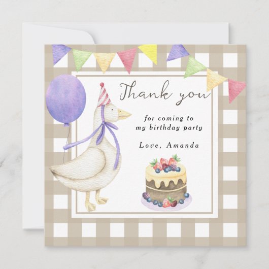Invitation Soignée fête d'anniversaire Goose merci (Devant)