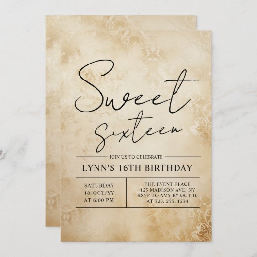 Invitation Soignée fête du 16ème anniversaire (Devant / Derrière)