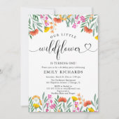 Invitation Soignée Fleur sauvage fille 1er anniversaire fête (Devant)