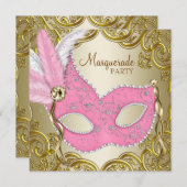 Invitation Soignée Mascarade Mascarade Masque Pink Or (Devant / Derrière)