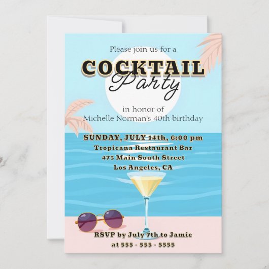 Invitation Soignée Moderne Vibrant Anniversaire Cocktail Fête (Devant)