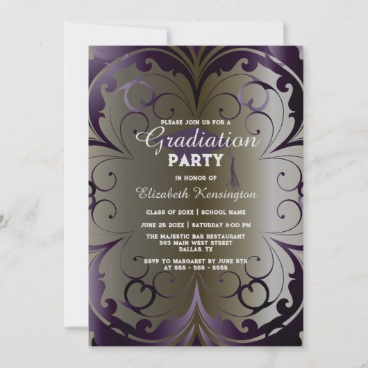 Invitation Soignée Ornate Deep Purple Graduation Party (Devant)