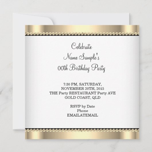 Invitation Soignée Parties scintillant Gold Cream White Chand (Dos)
