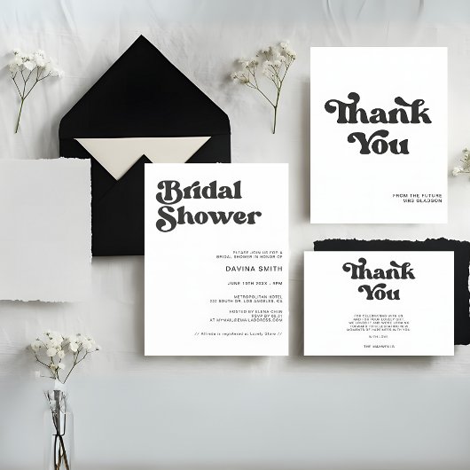 Invitation Soignée rétro noir & blanc douche nuptiale Invitat