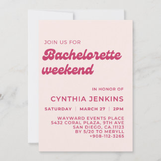 Invitation Soignée rétro pêche rose Bachelorette Party
