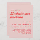 Invitation Soignée rétro pêche rose Bachelorette Party (Devant / Derrière)