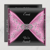 Invitation Soignée rose argent gris noir soirée événement (Devant / Derrière)
