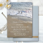 Invitation Soignée Simple Plage Mariage Anniversaire Fête<br><div class="desc">Une élégante invitation anniversaire de mariage avec des vagues qui coulent sur le sable à la plage.</div>