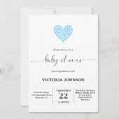 Invitation Soignée Soignée Baby shower Coeur Bleu (Devant)