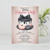 Invitation Soin de gâteau rose noire de la fête d'Halloween É (Debout devant)