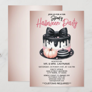 Invitation Soin de gâteau rose noire de la fête d'Halloween É