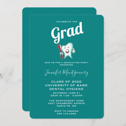 Invitation Soins dentaires Bonne dent avec brosse à dents Gra (Devant / Derrière)