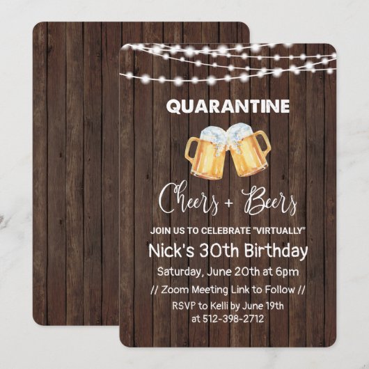 Invitation Soins et bières de quarantaine Anniversaire (Devant / Derrière)